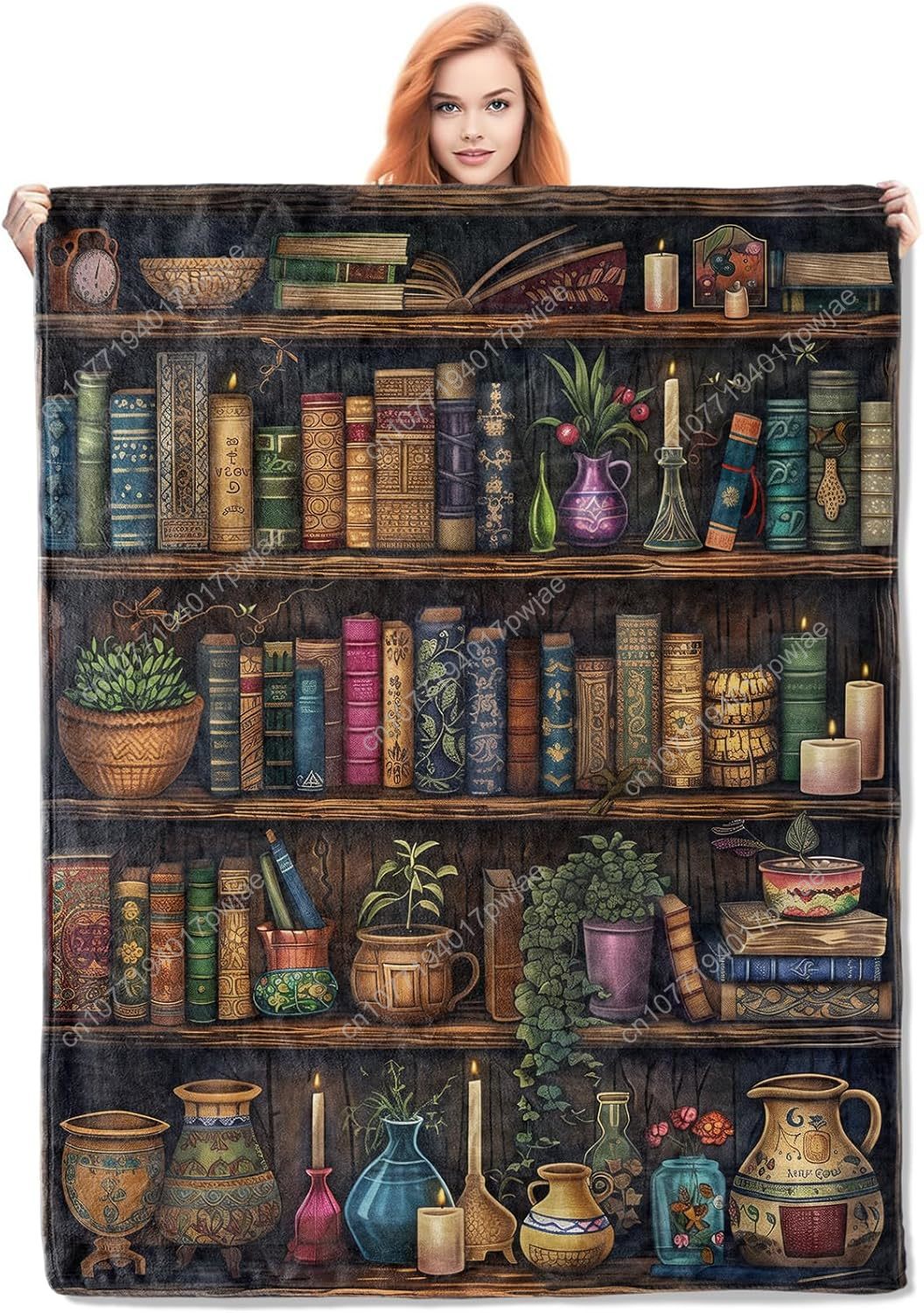 Home Textiles & Decorations - Vintage Bookshelf Blanket Reading Fleece Throw