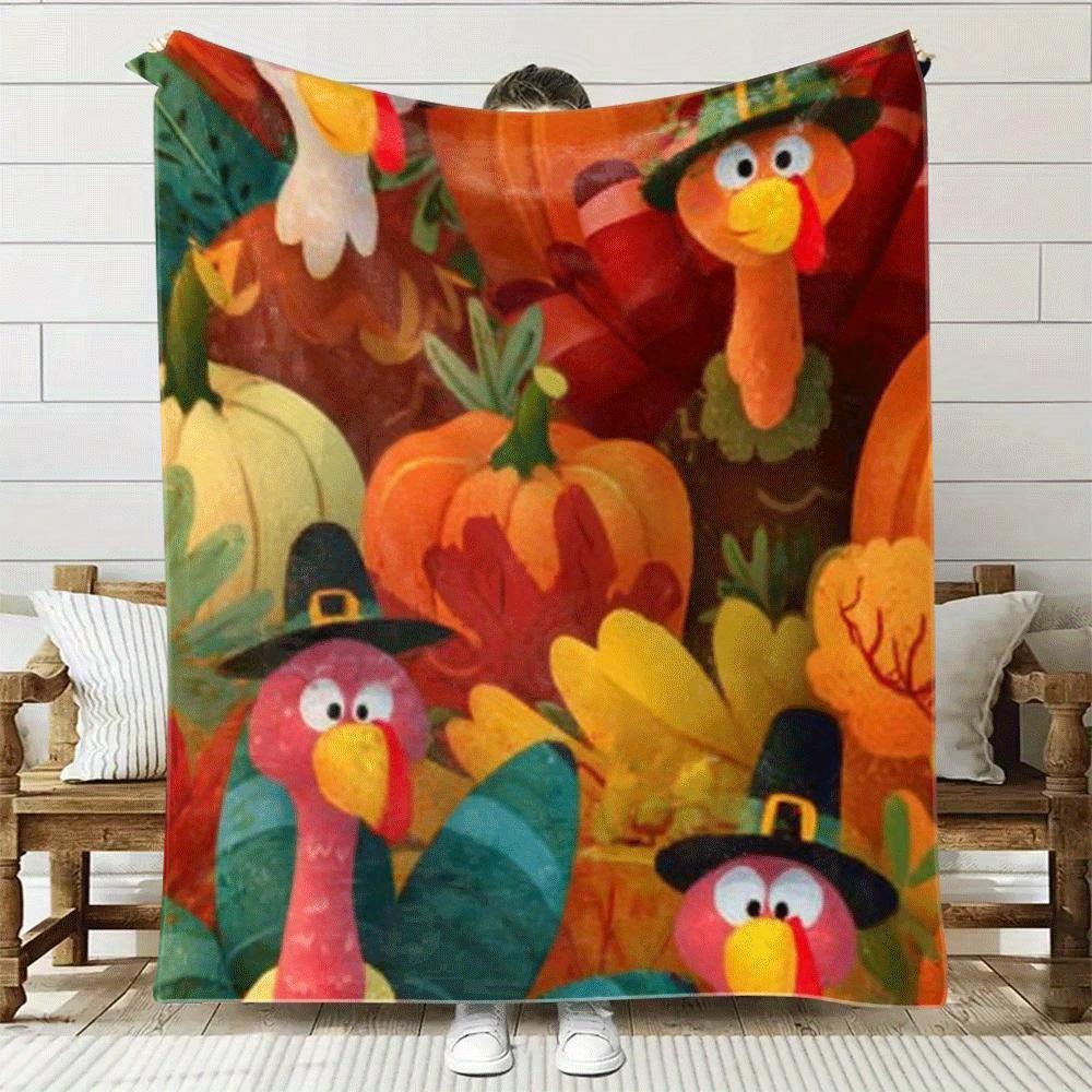 Home Textiles Turkey - Cartoon turkey and pumpkin patterns Flannel