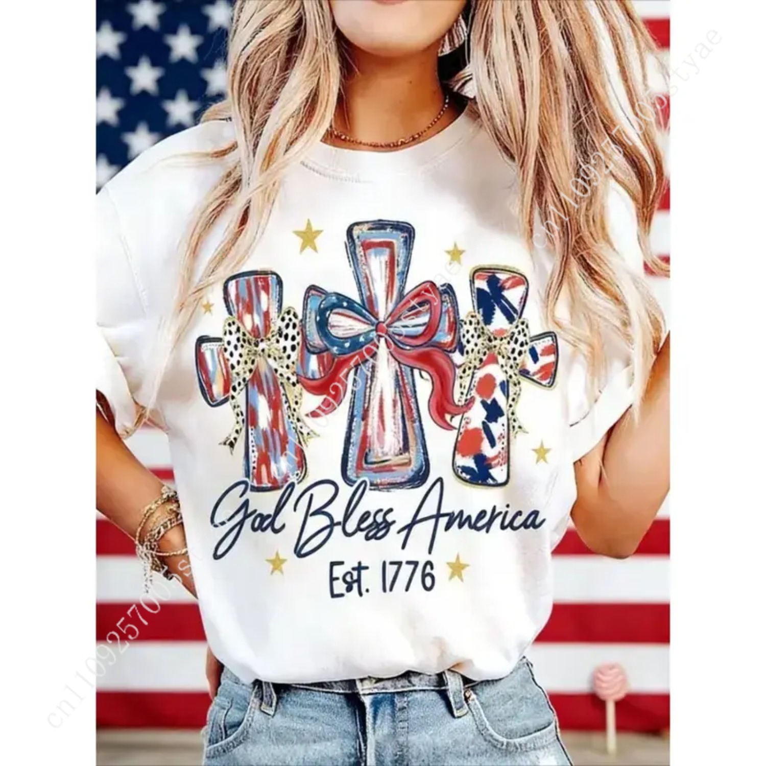 God Bless America Women T-shir - Quilt Cotton Summer review and price