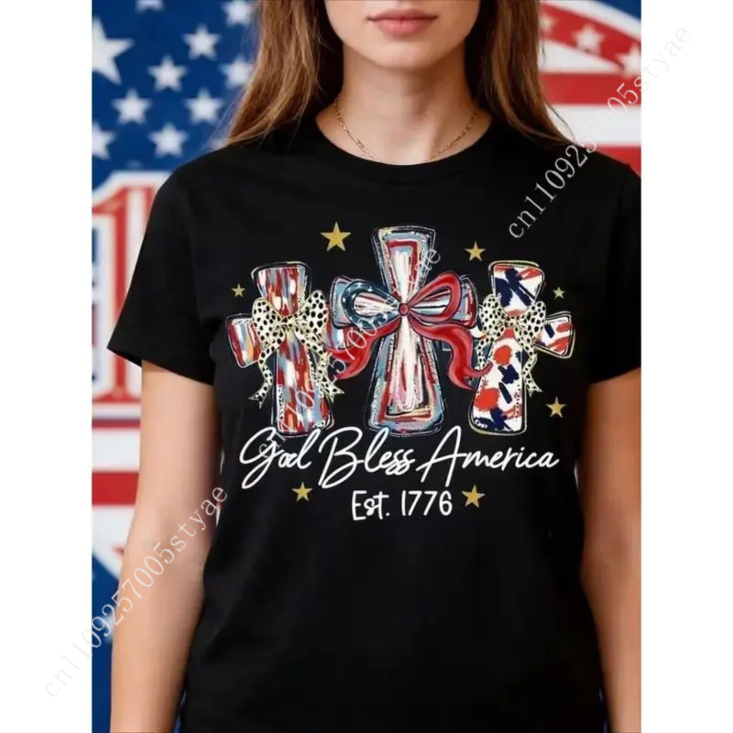 God Bless America Women T-shir - Quilt Cotton Summer review and price