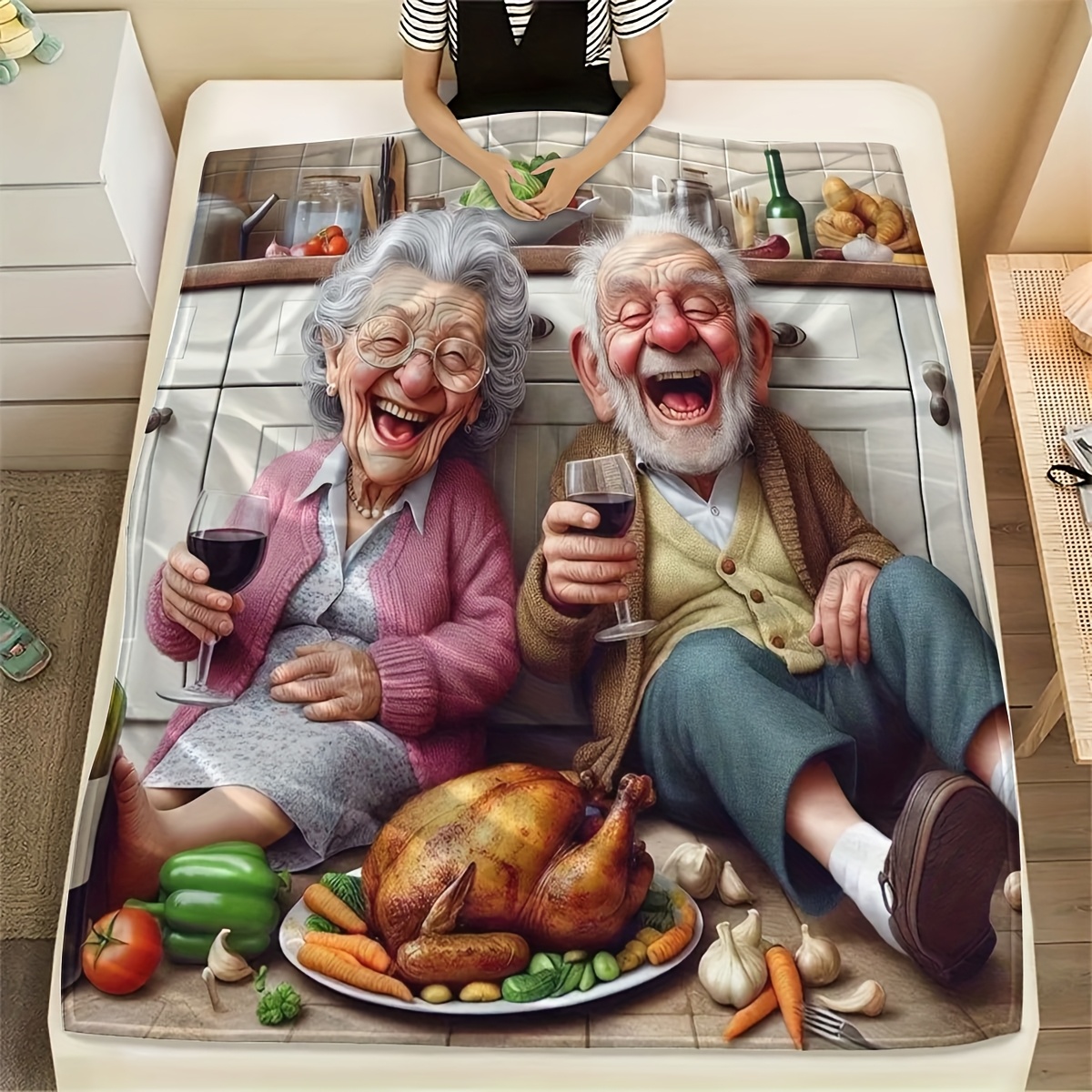 Funny Cartoon Old Couple Enjoy - Home Textiles Turkey review and price